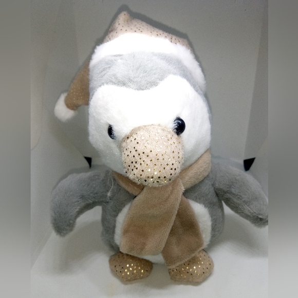 Dan Dee Gray Penguin Plush Glitter Hat Scarf 8" Stuffed Animal Toy Great Cond. - Picture 1 of 4